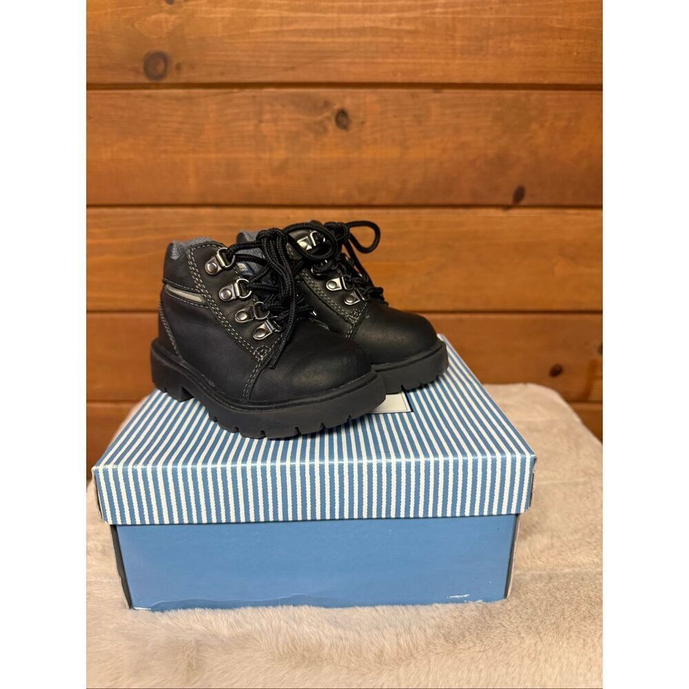 Osh Kosh Kenny Leather Boys Baby Boots Black Sz 6